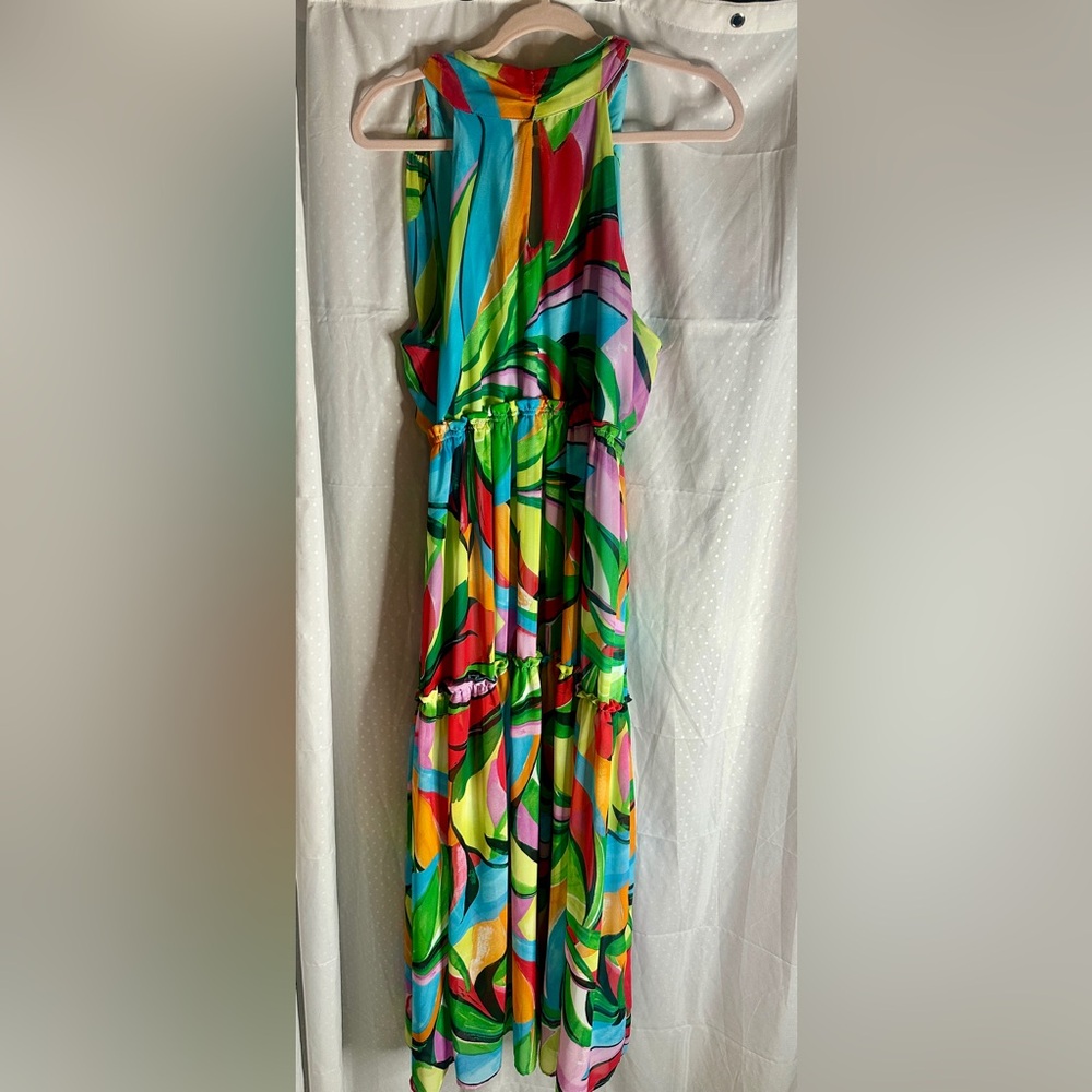 Nicole Miller Green and Red Halter Maxi Sundress XL NWOT